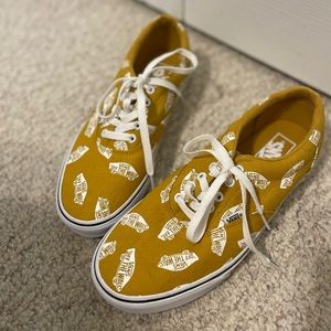 Mustard yellow patterned Vans “off the wall.” Size 9.5 US men’s.